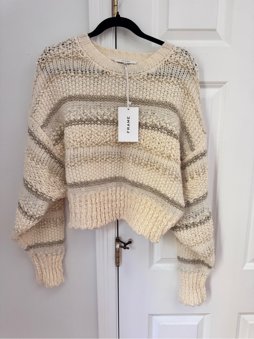 Frame Cream Metallic Striped Chunky Knit Sweater NWT